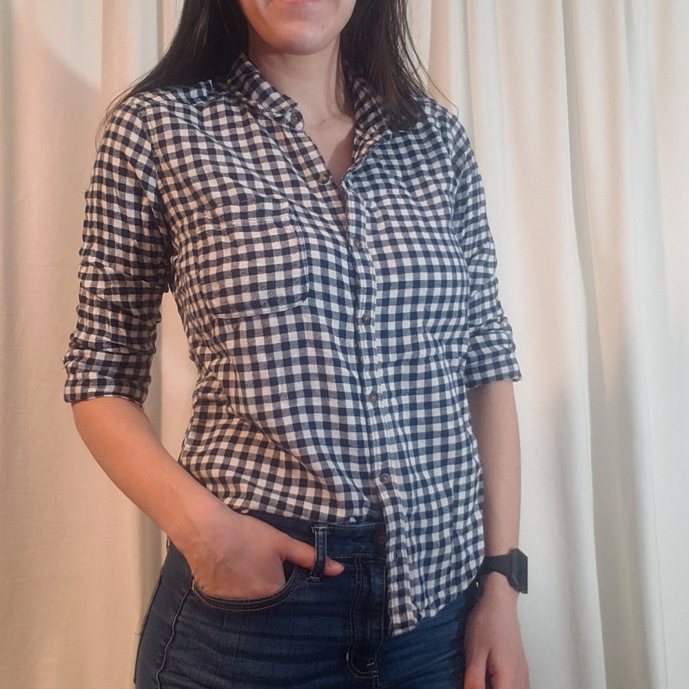 Hollister Blue and White Gingham Plaid Flannel